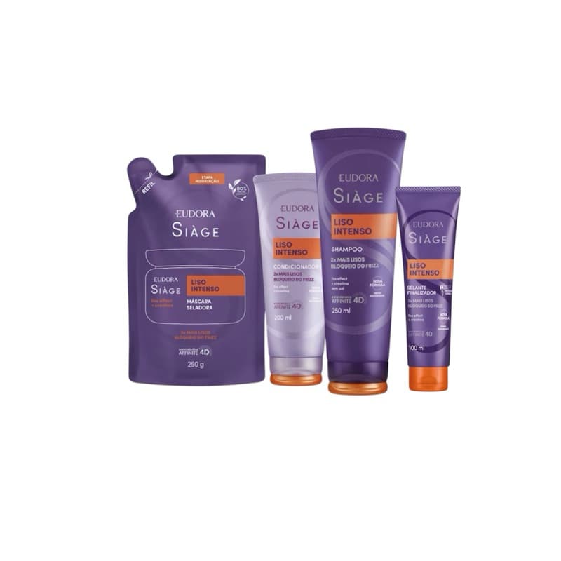 Kit Siage Liso Intenso Shampoo 250ml + Refil Máscara 250g + Condicionador 200ml + Leave In 100ml