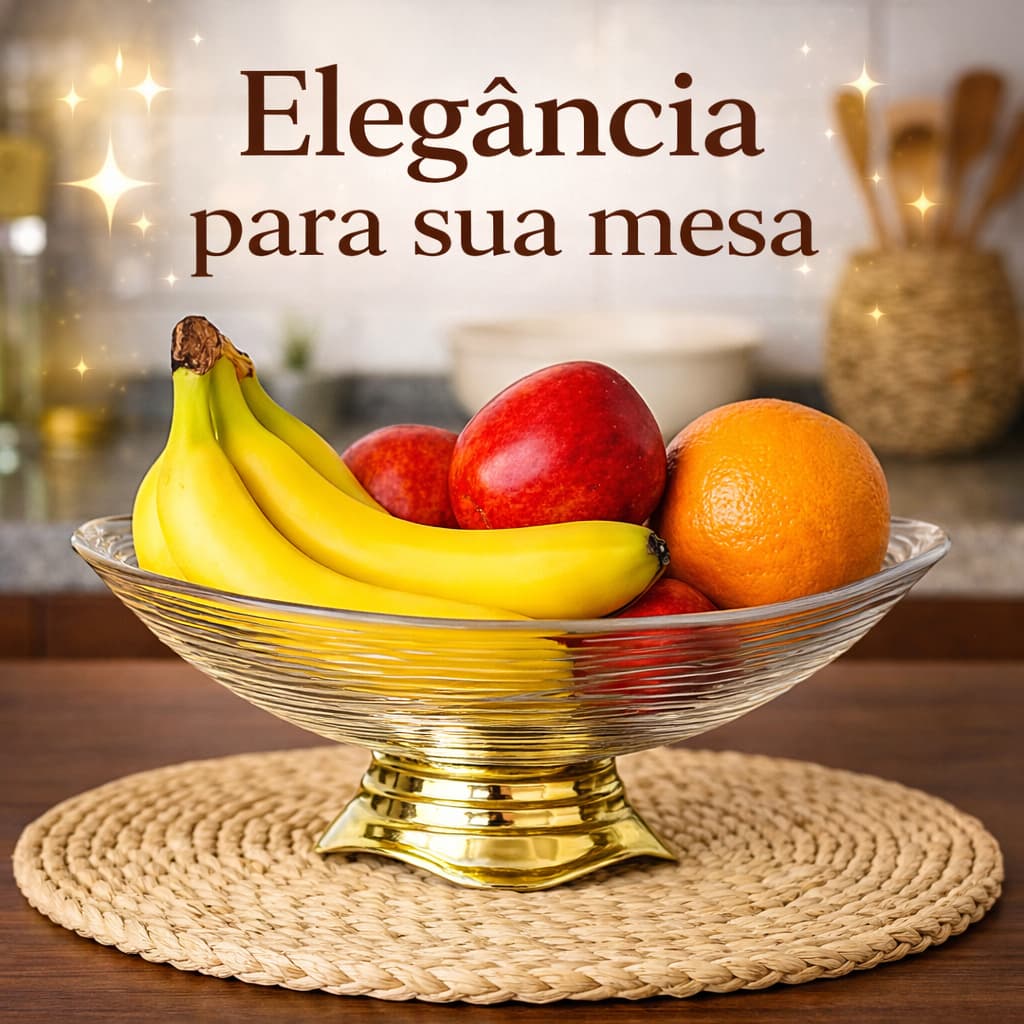 Fruteira de Acrílico com Base Dourada Centro de Mesa Moderna Porta Frutas Decorativa Resistente