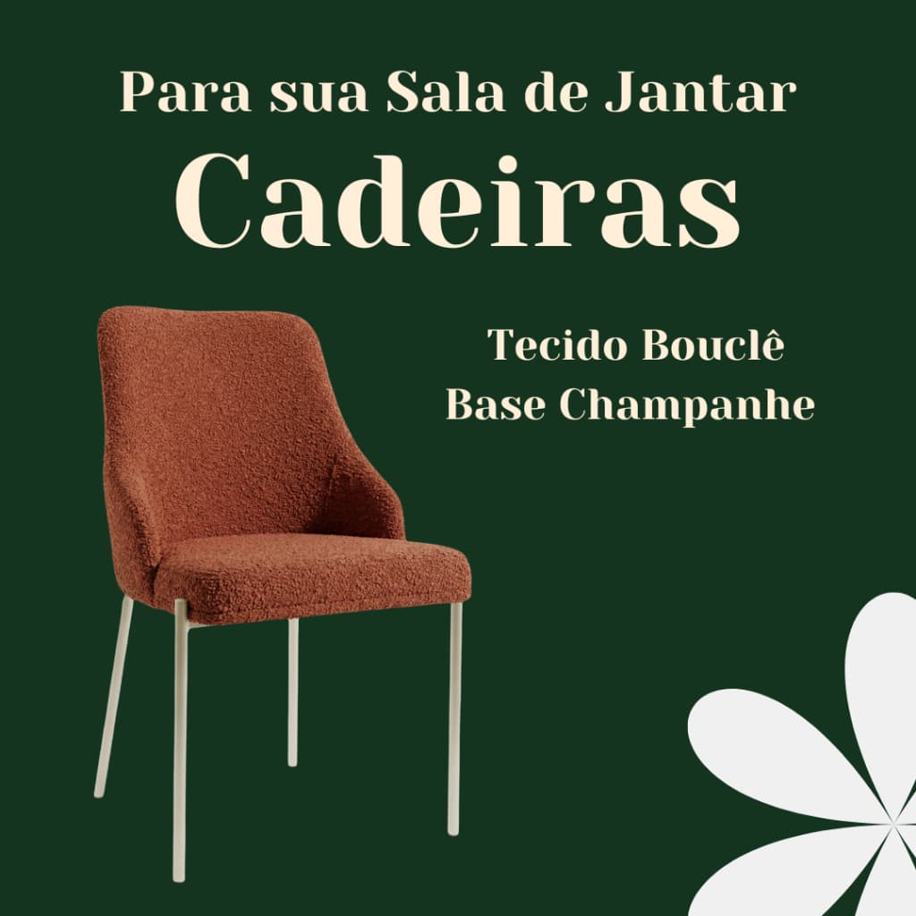 Cadeira Para sala de jantar Terracota moderna recepção base metálica Champanhe tecido boucle