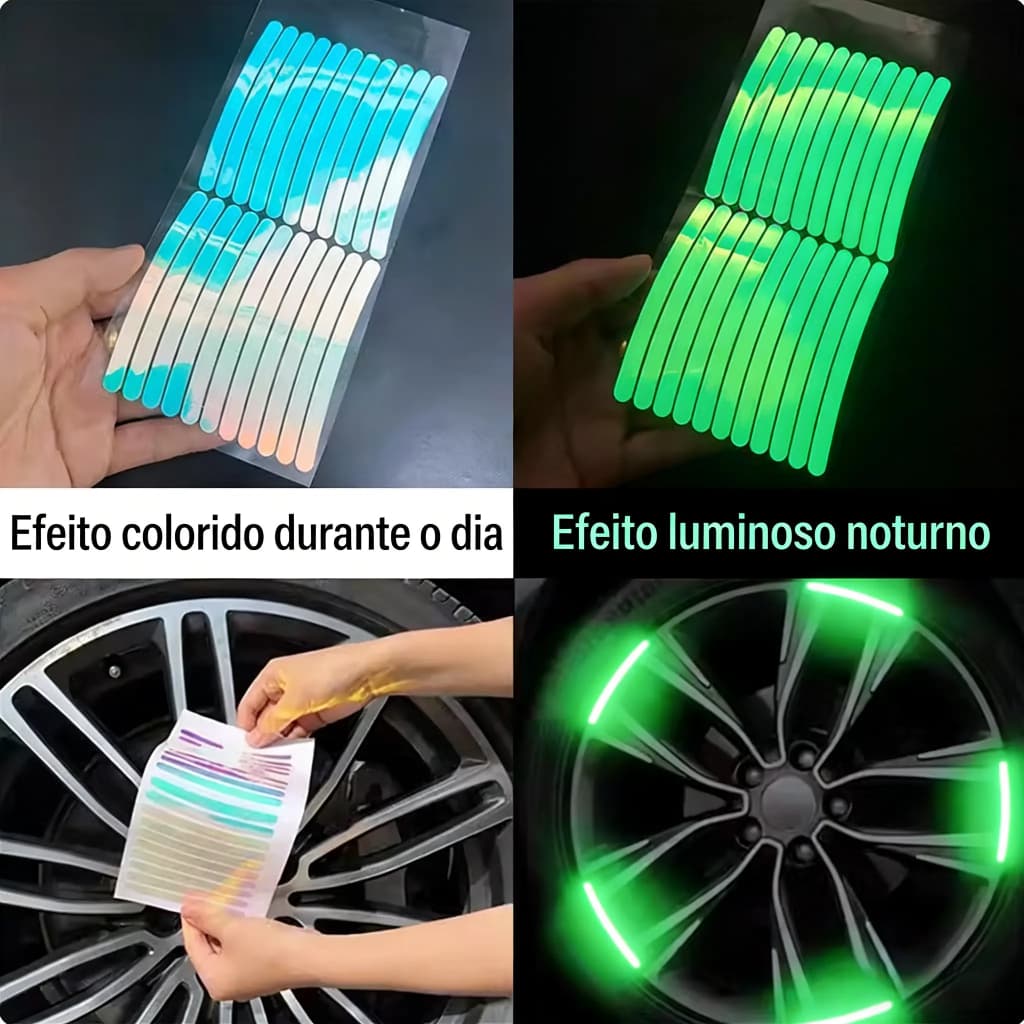 20 Adesivos Refletivos de Roda para Carro, Moto, Bicicleta - Aviso de Segurança Noturno Universal