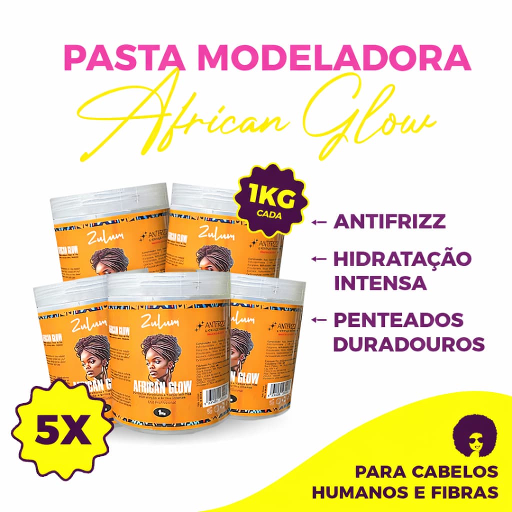 KIT 5X PASTA MODELADORA AFRICAN GLOW 1KG USO PROFISSIONAL