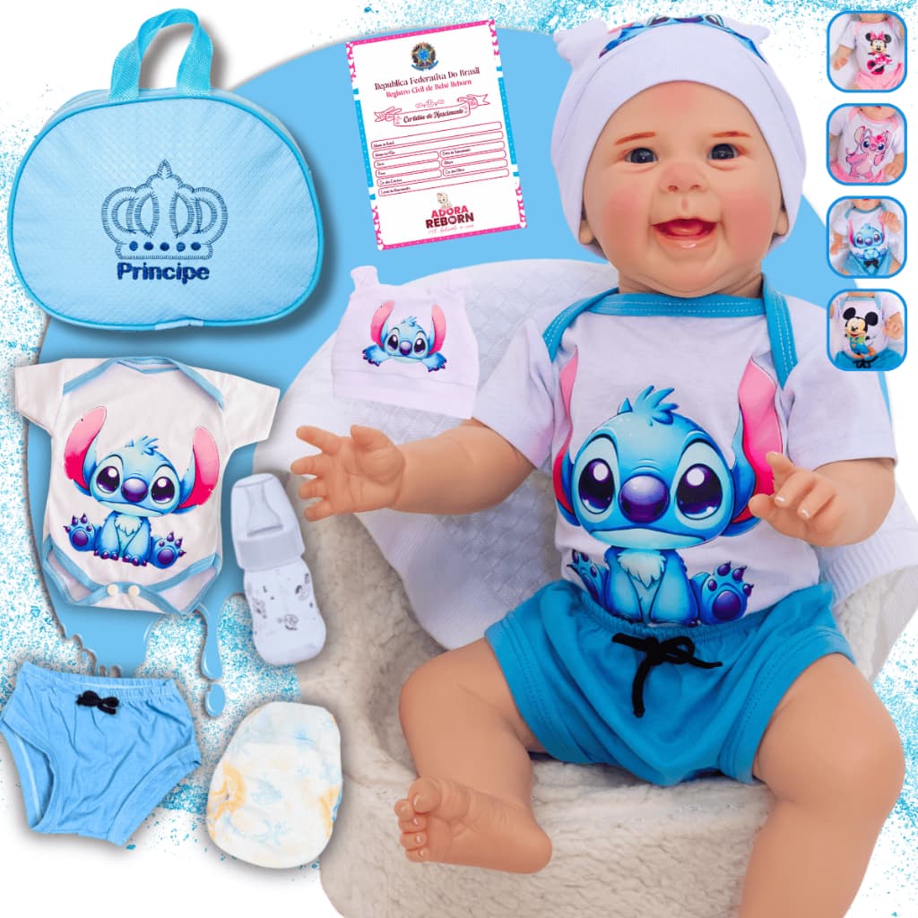 Bebê Reborn Menino Original Realista de Silicone Pode dar Banho Kit Bolsa Maternidade
