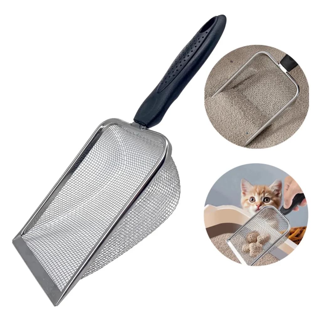 Pazinha Higiênica para Gatos Aço Inox Durável–Peneira Coletora de Areia Fácil Limpeza Caixa de Areia Pet Lagarto