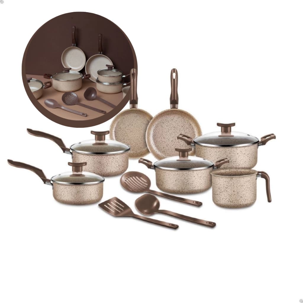 Conjunto 10 Peças De Panelas D'itália Bianco Caneca Frigideira Antiaderente Teflon