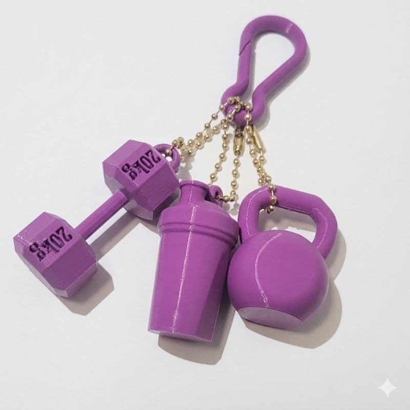 kit 3 chaveiros + mosquetão Chaveiro Fitness Premium - Kit Trio Academia (Halter, Shaker e Kettlebell) para eventos