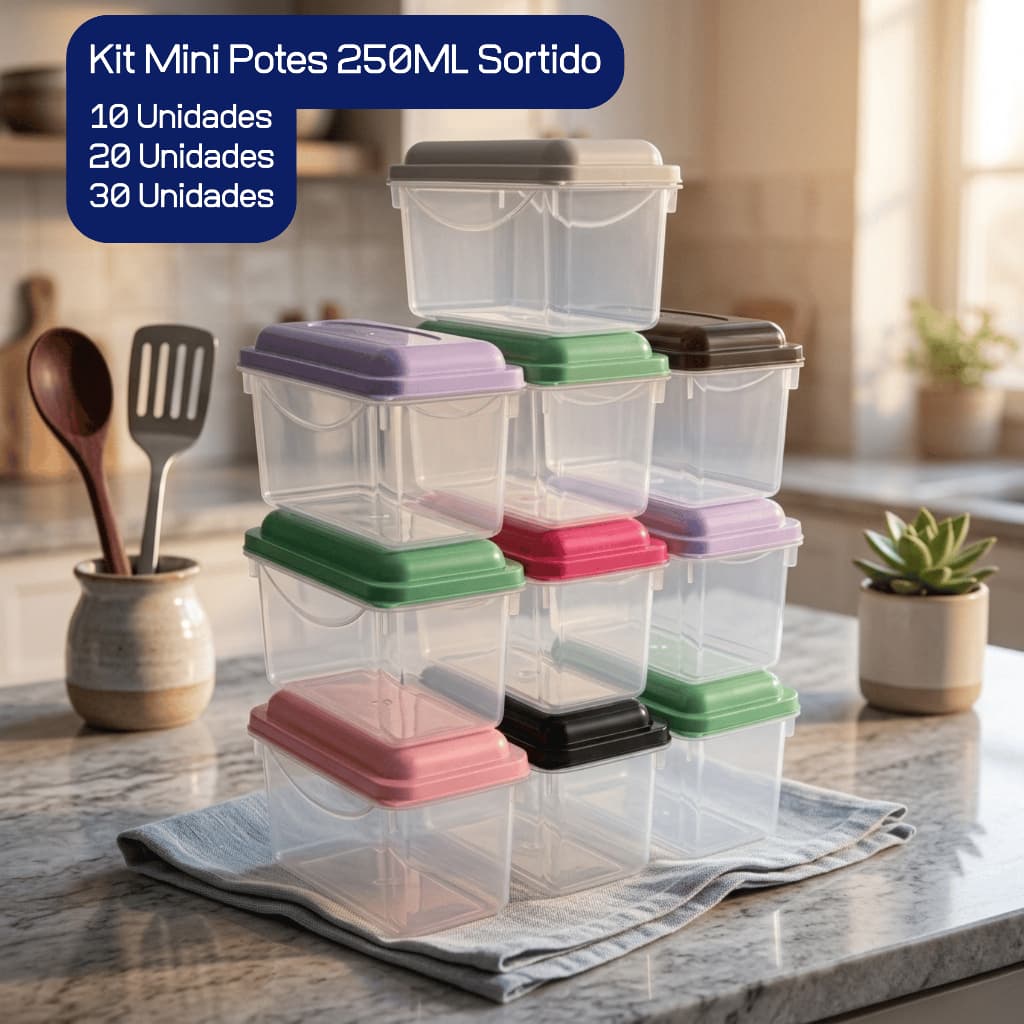 Mini Pote 250ML Tampa Sortida Porta Treco Pesca Garagem Comida Criança Costura Papinha Freezer