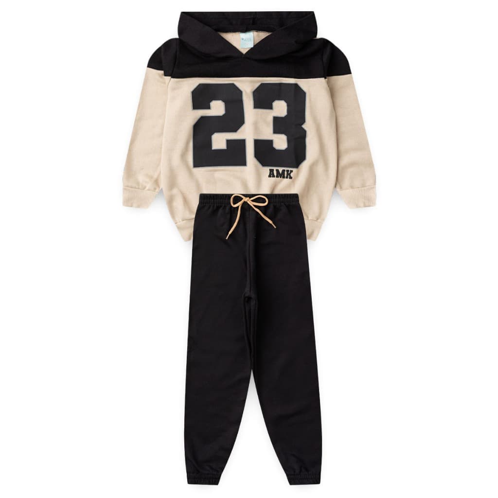 Conjunto Moletom Inverno Flanelado Masculino Infantil Calça e Blusa Com Capuz de Menino L04
