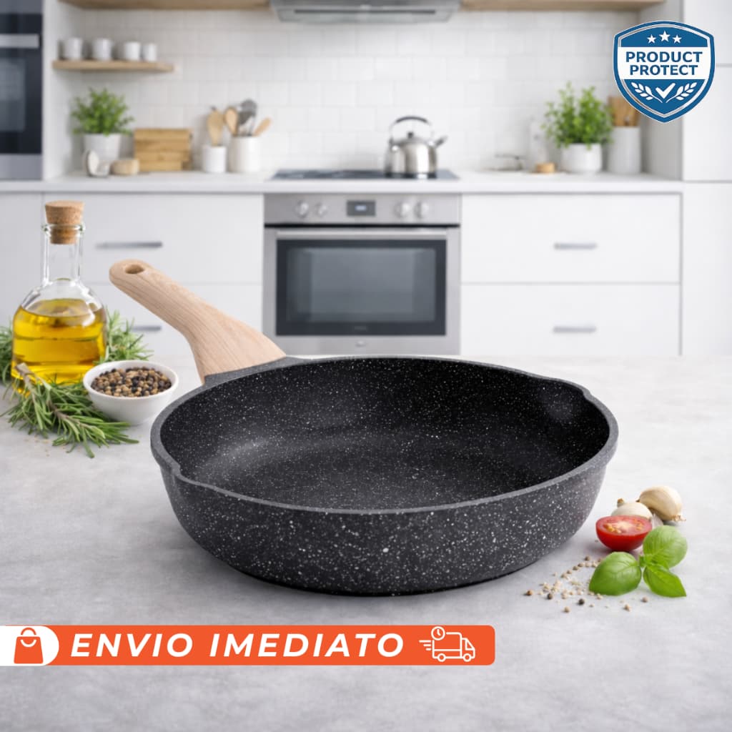Frigideira Funda Antiaderente 28cm de Granito com Cabo de Madeira - Qualidade Premium, Resistente