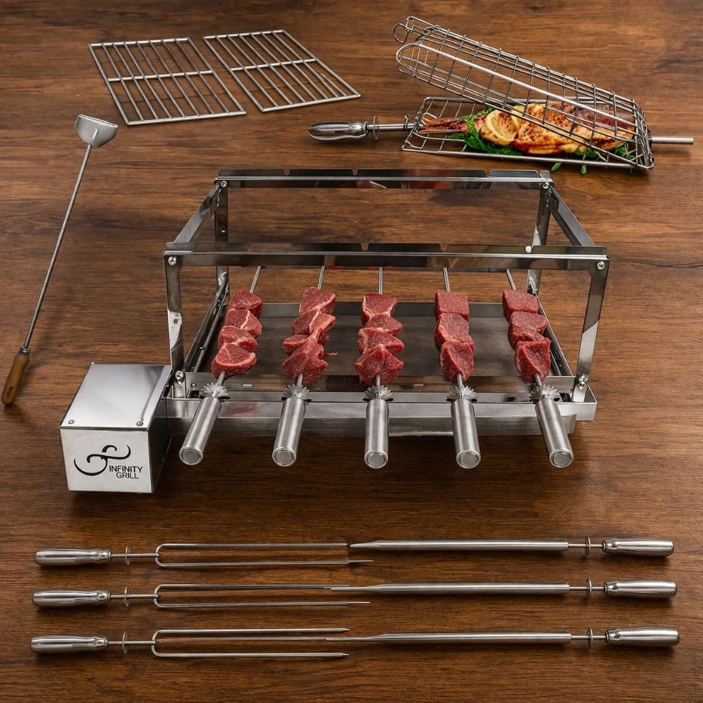 Kit completo Gira Grill 5 Espetos Inox