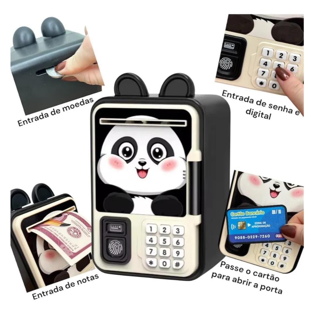 Mini Cofrinho Eletrónico Infantil Com Impressão Digital Nota Moedas Presente