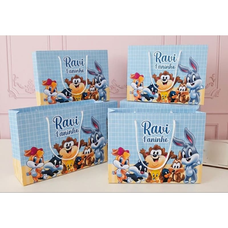 Sacolinha Personalizada tema Baby Looney tunes rosa ou azul | Personalizados | | Pegue e monte