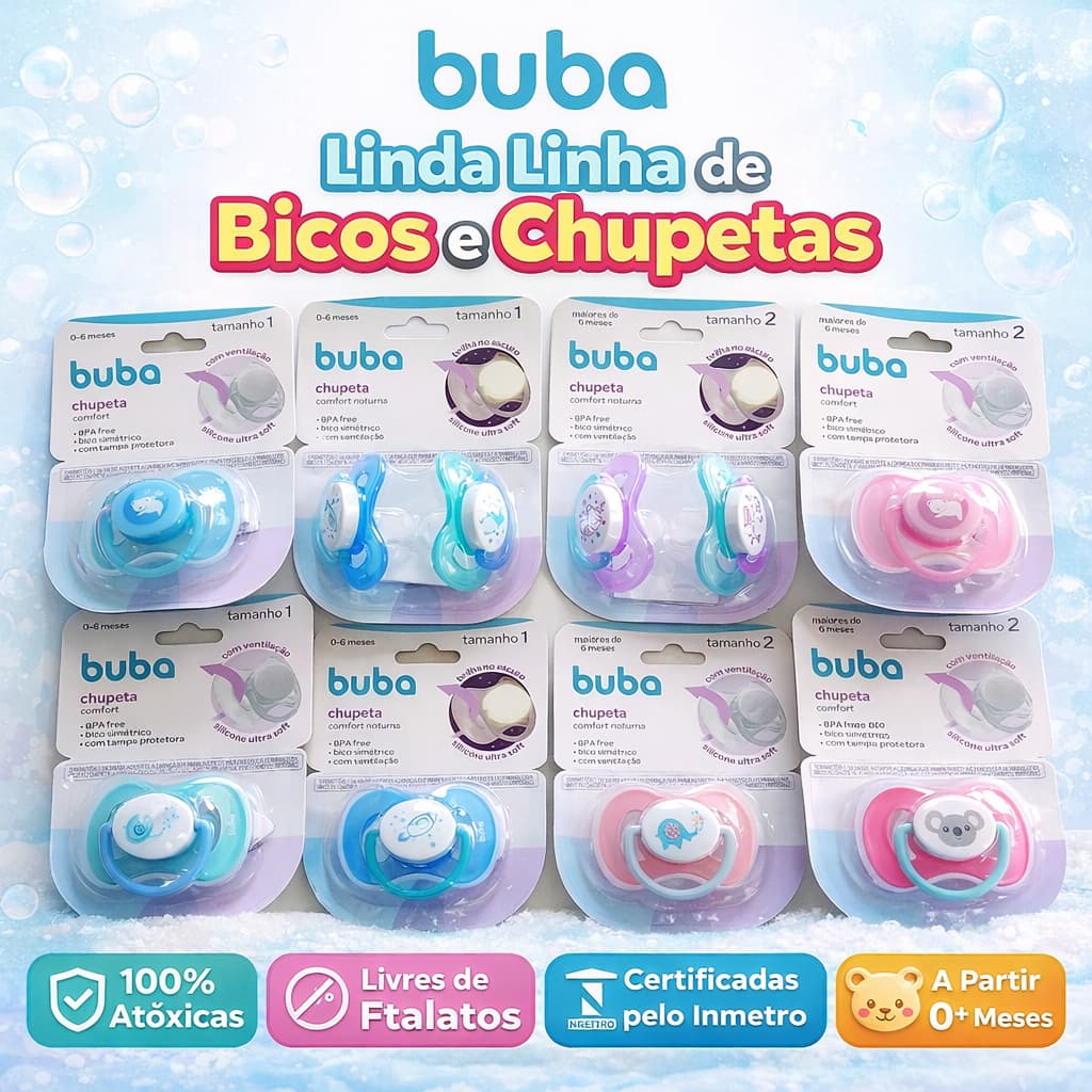 Chupeta Buba 0 a 6 Meses Bico Menino Menina Silicone
