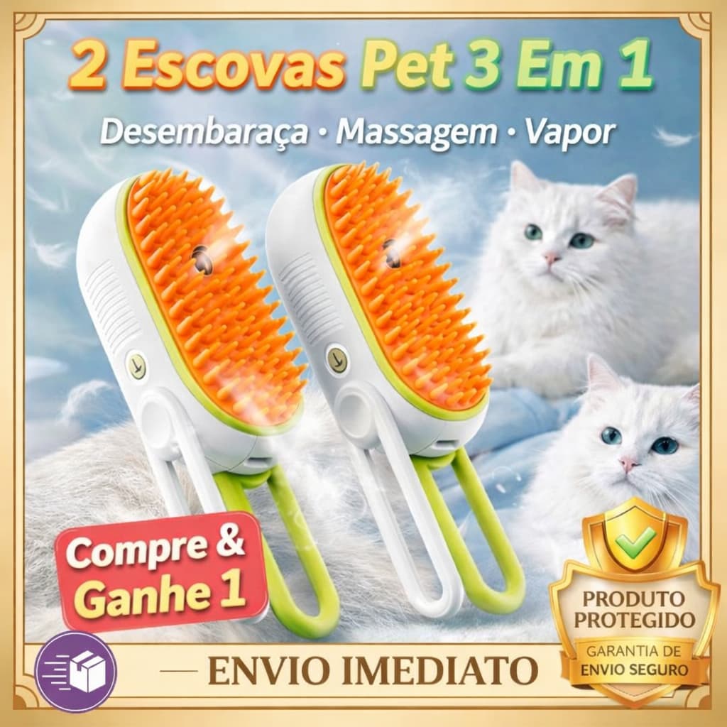 (Compre 1, Ganhe 1) Escova Elétrica 3 em 1 para Gatos e Cães – Massageia e Remove Pelos Soltos – 2 Unidades!