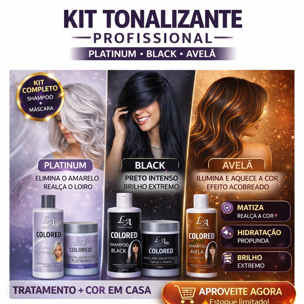 Kit Shampoo e Máscara Tonalizante Avelã Acobreado Chocolate Morena Iluminada, preto,Platinum - S/ Amônea 2X 300ml