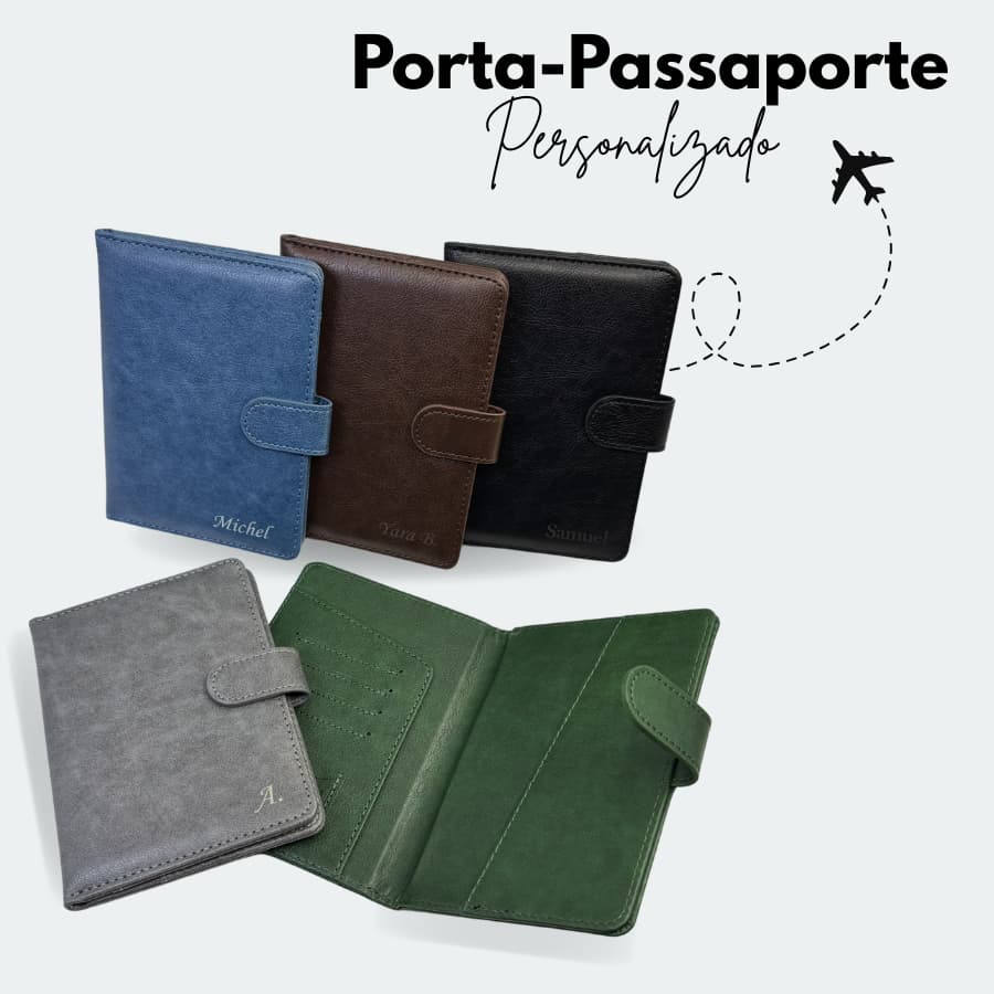 Porta Passaporte Personalizado com Nome Carteira Viagem Porta Documentos Cartões Avião