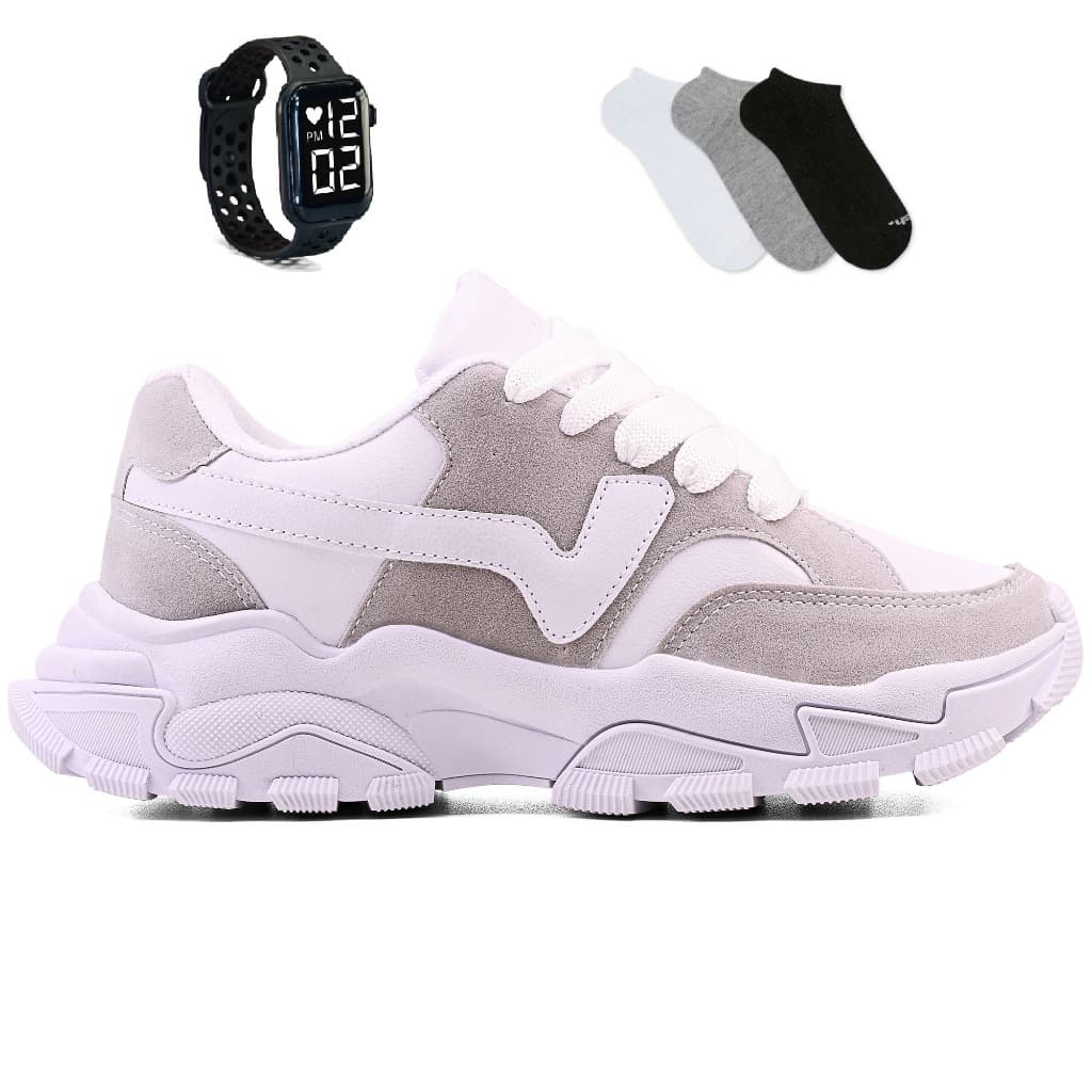 Tenis Feminino Casual Esportivo + Relogio + Meia Academia Corrida Novo Lançamento