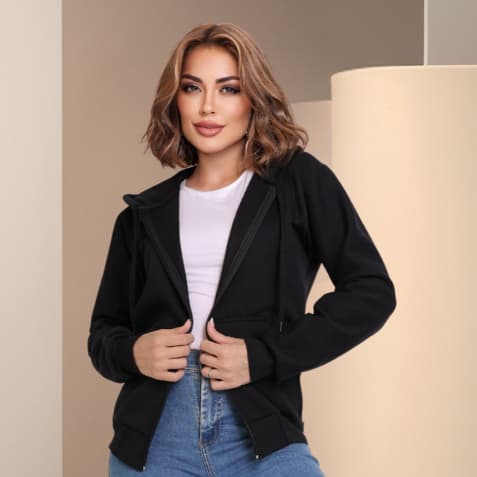 Blusa moletom feminina com ziper e capuz e outono e inverno