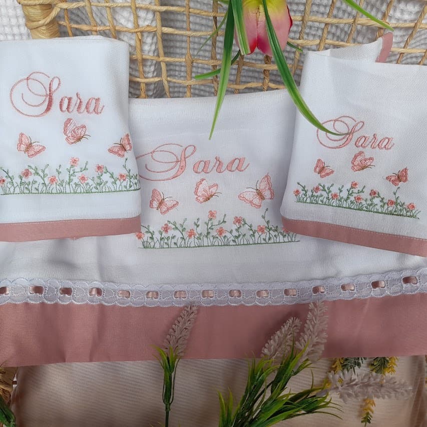Kit Toalha Fralda + Fralda + Fralda de boca Personalizadas Bordadas Bebê Menino Menina