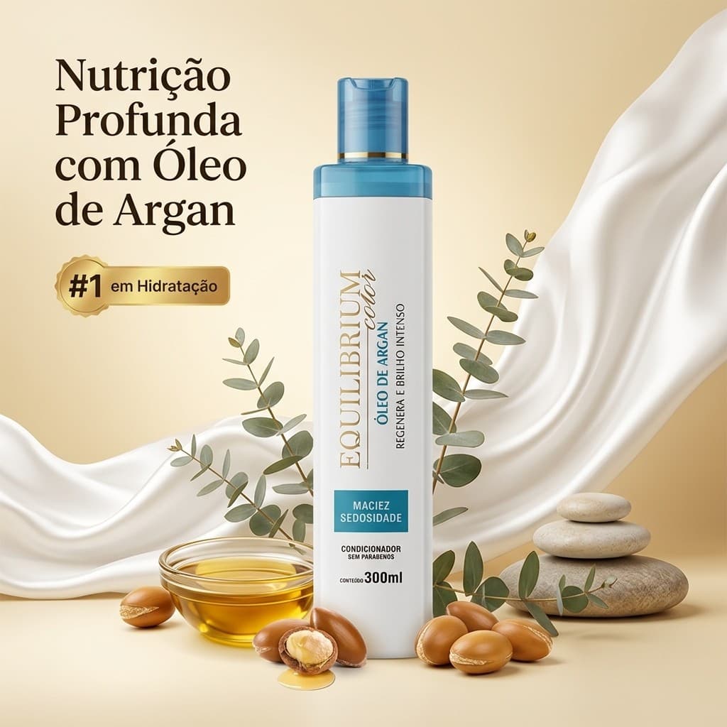 Condicionador Oleo de Argan Equilibrium Hidratante Regenerador Cabelo Crespo Cacheado 300ml