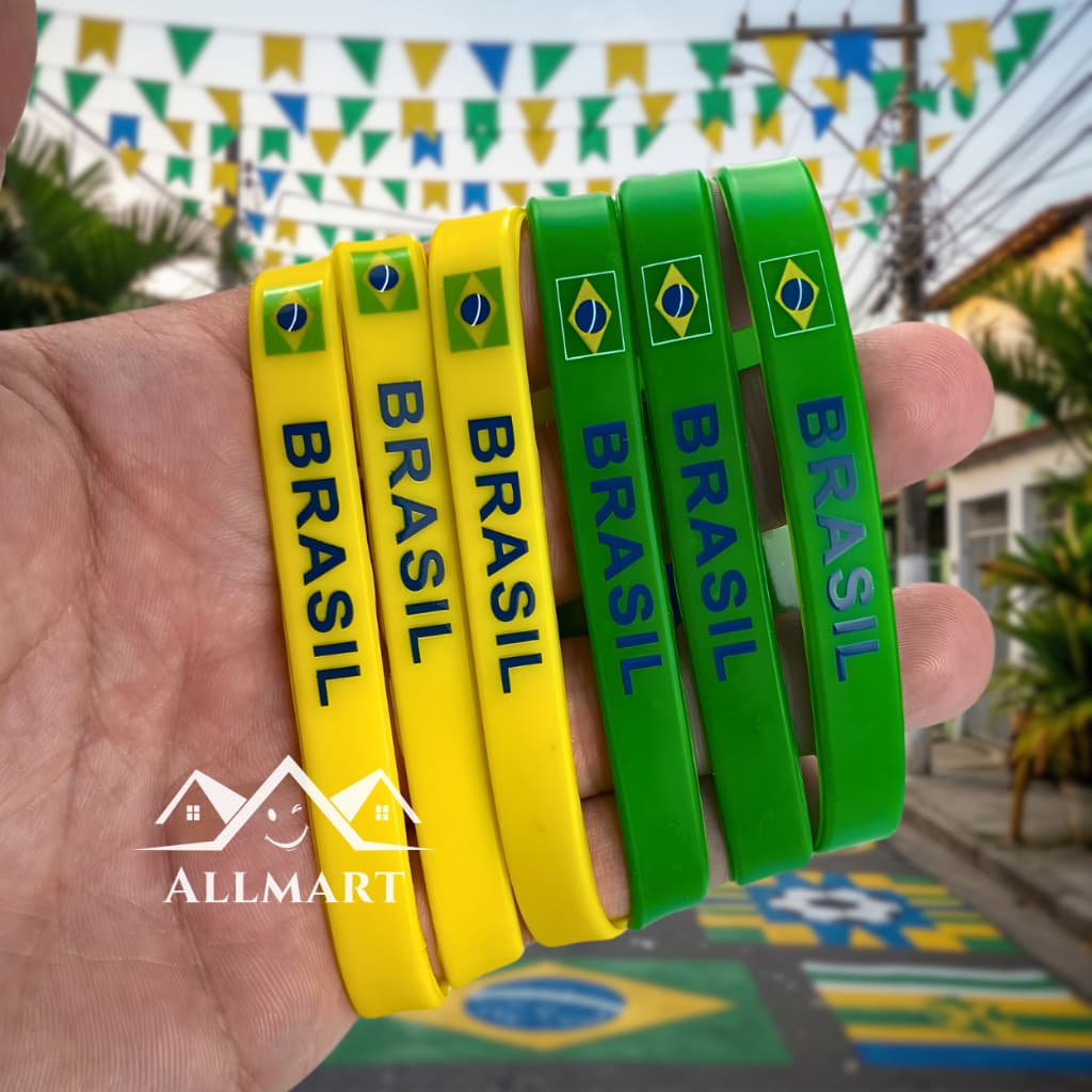 Pulseira Brasil Torcida Futebol | Silicone Verde Amarelo | Kit 1, 2 ou 3 Pares | Copa