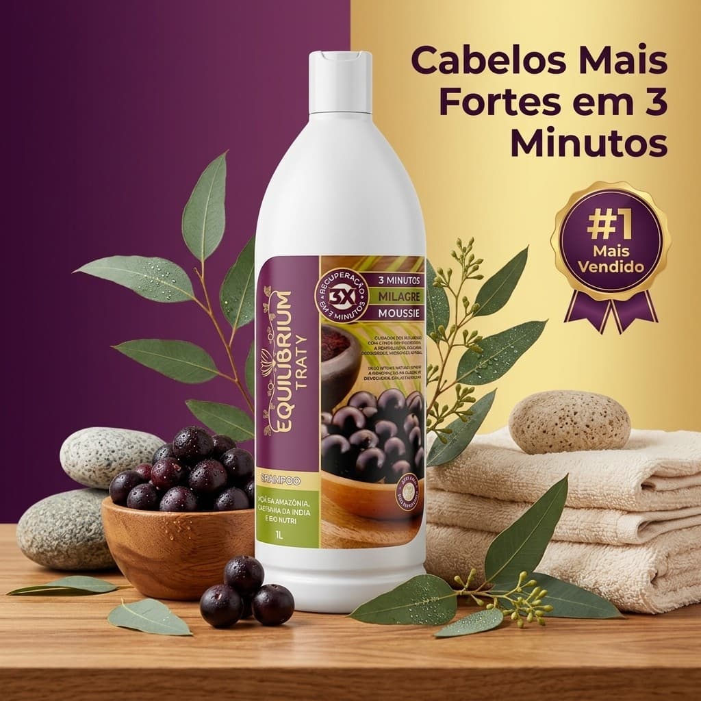 Shampoo 1L Equilibrium Açaí Tratamento Capilar Cabelo Curto Cacheado Crespo Feminino Masculino