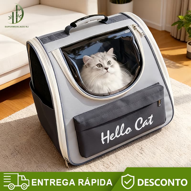 Bolsa Mochila Luxo  Transporte Gato Pet Animais Estimaçao Visao Panoramica Passeio Viagem Ar Ventilaçao Bolsos