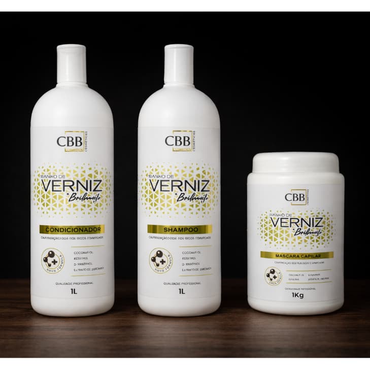 Kit Banho de Verniz 1 KG CBB 3 Etapas | Brilho Espelhado | Cauterização com Óleo de Coco Queratina e D-Pantenol