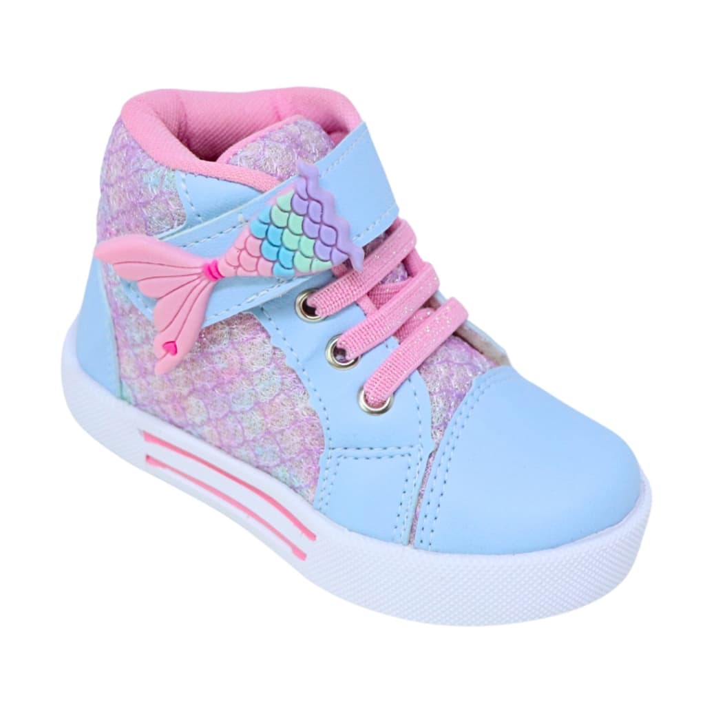 Tênis Infantil Cano Alto Meninas escama de  Sereia