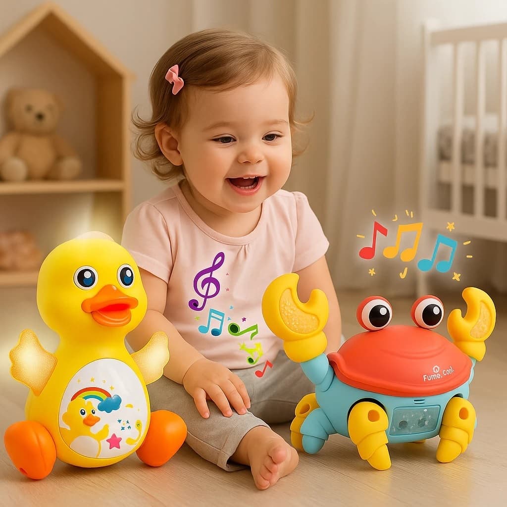 KIT Brinquedo Caranguejo Fujão + Pato Dançarino Musical Brinquedo Infantil Interativo Sensorial