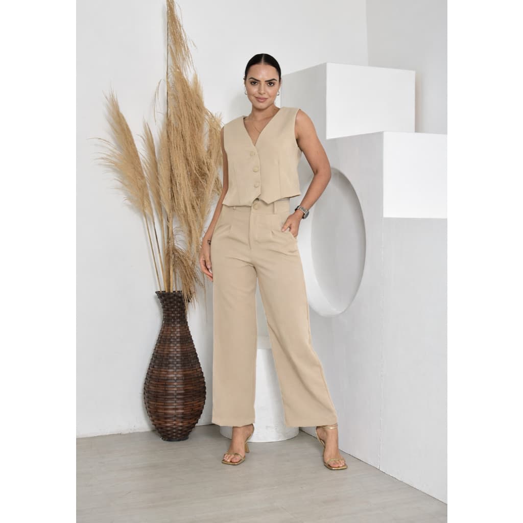 Conjunto Social Calça Pantalona Colete Botões Uniforme Escritorio , En alta qualidade