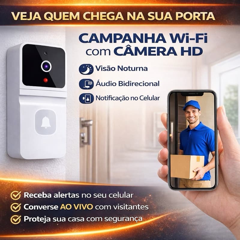 Campainha com Câmera de vídeo inteligente WIFI com Visão Noturna | Áudio | App Premium | Bivolt