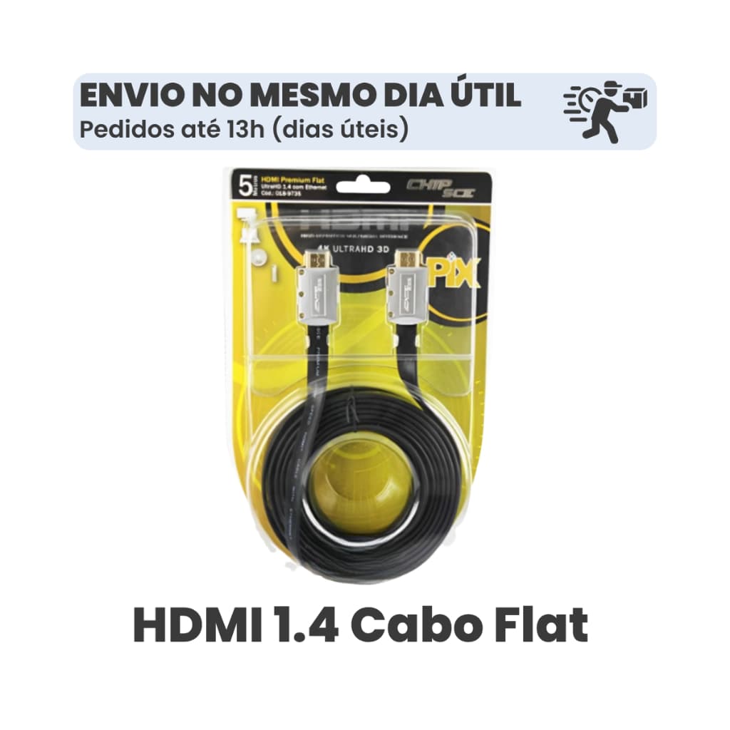 Cabo HDMI Flat 5m 1.4 com Ethernet para TV Monitor Projetor