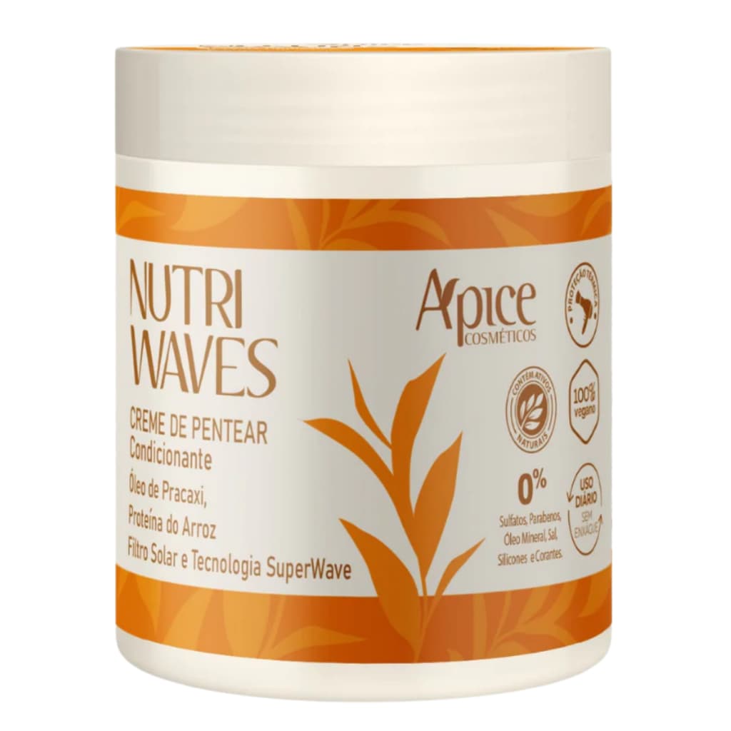 Apice Apse Nutri Waves Creme de Pentear Leave-in Proteção Térmica Hidratação Brilho Filtro UV 500g