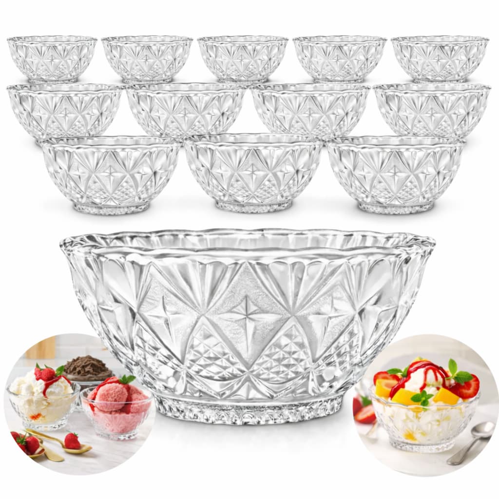 Jogo 12 Taças Em Vidro 340ml Para Sobremesa Tigela Bowl Petisqueira Sorvete Doces