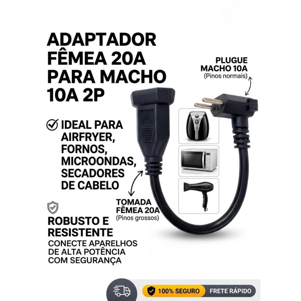 adaptador 20a 3 pinos para 10a 2 pinos