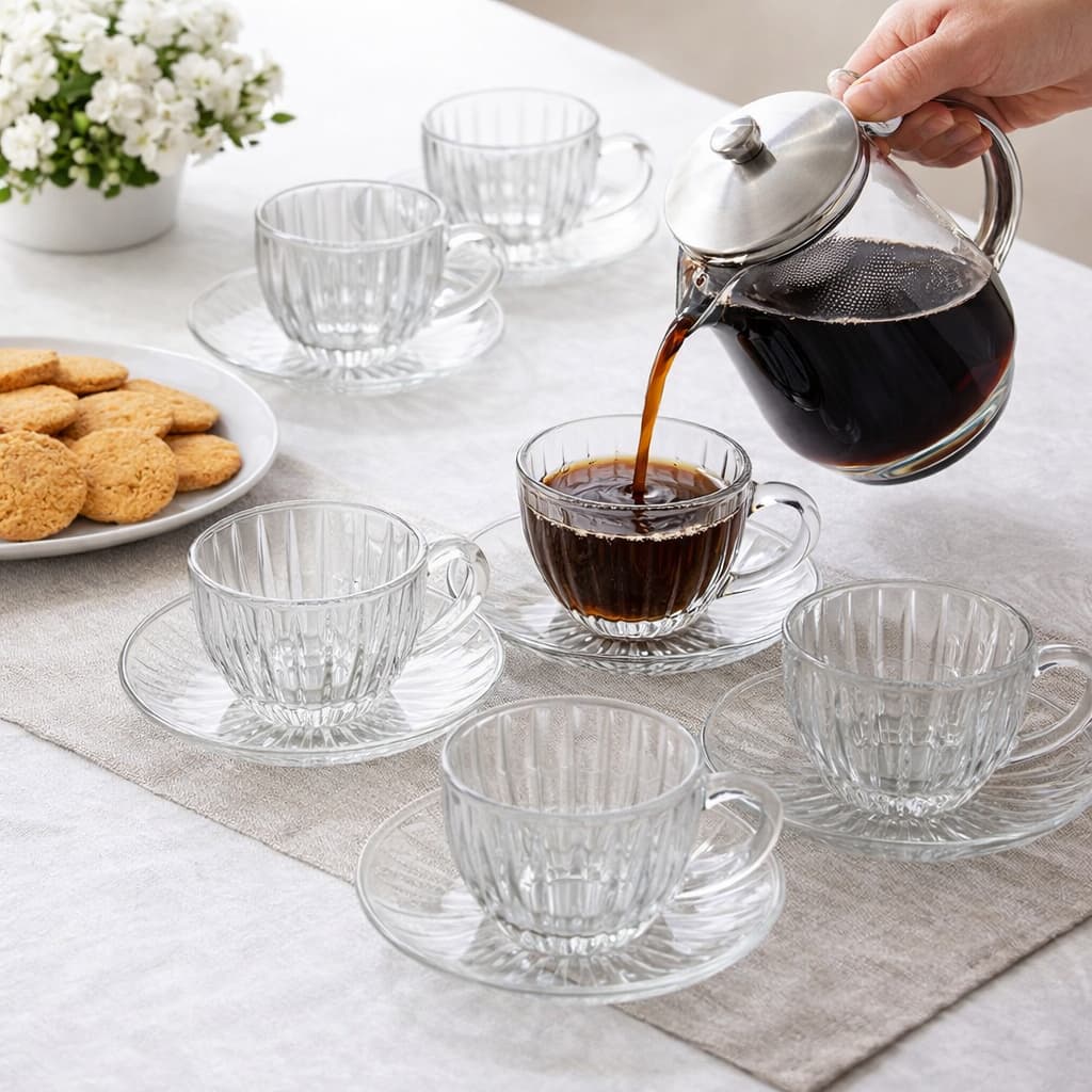 Jogo de Xícaras de Cristal Siena 90ml com Pires – Conjunto com 6 Peças Café