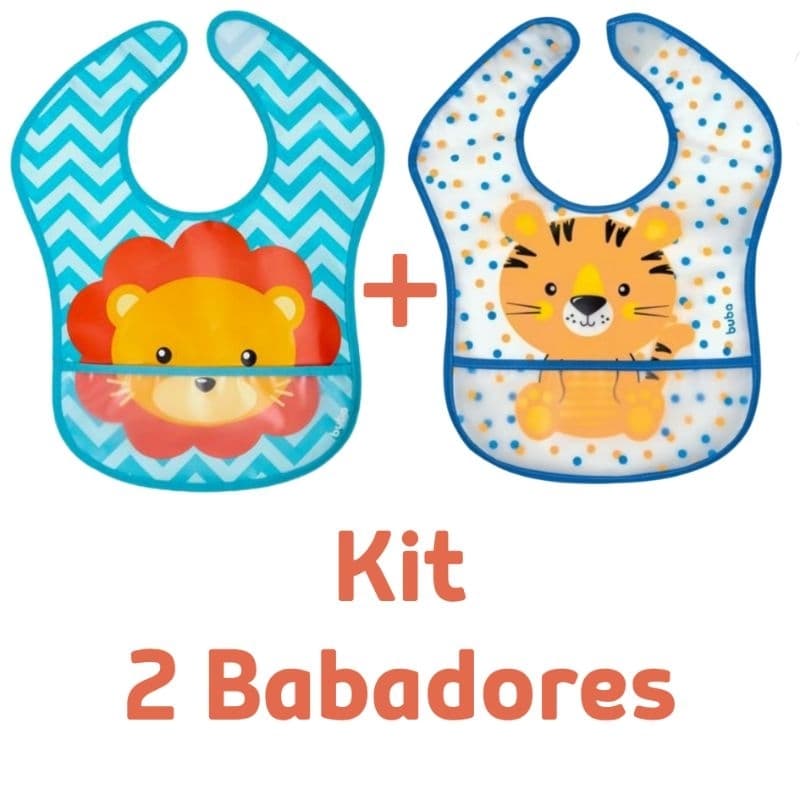 kit 2 babador impermeável com bolso pega migalhas Buba, para alimentação infantil