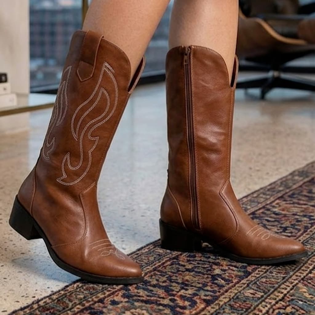 Bota Feminina Texana Bordada Cano Alto com Salto Expo