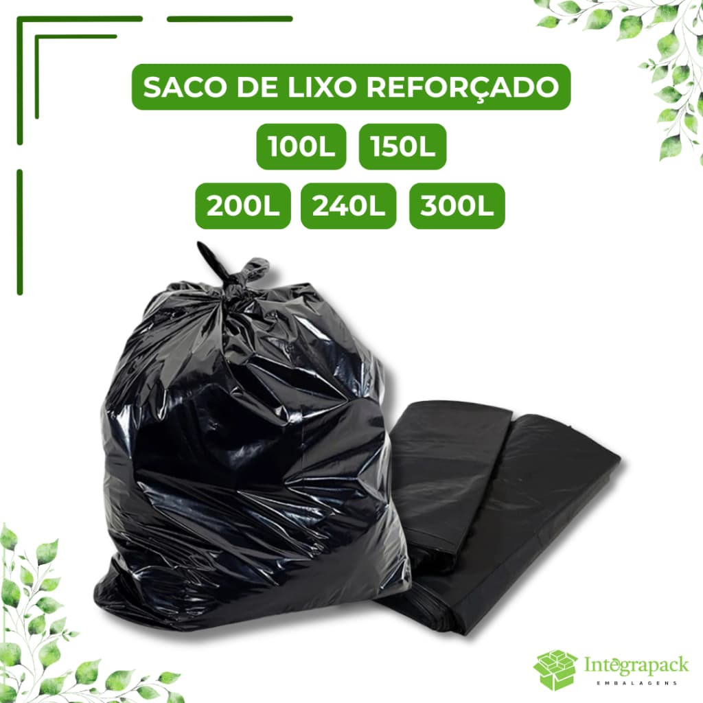 Saco de Lixo Reforçado Super Resistente 100L 150L 200L 240L 300L Anti Vazamento Alta Durabilidade Anti Rasgo