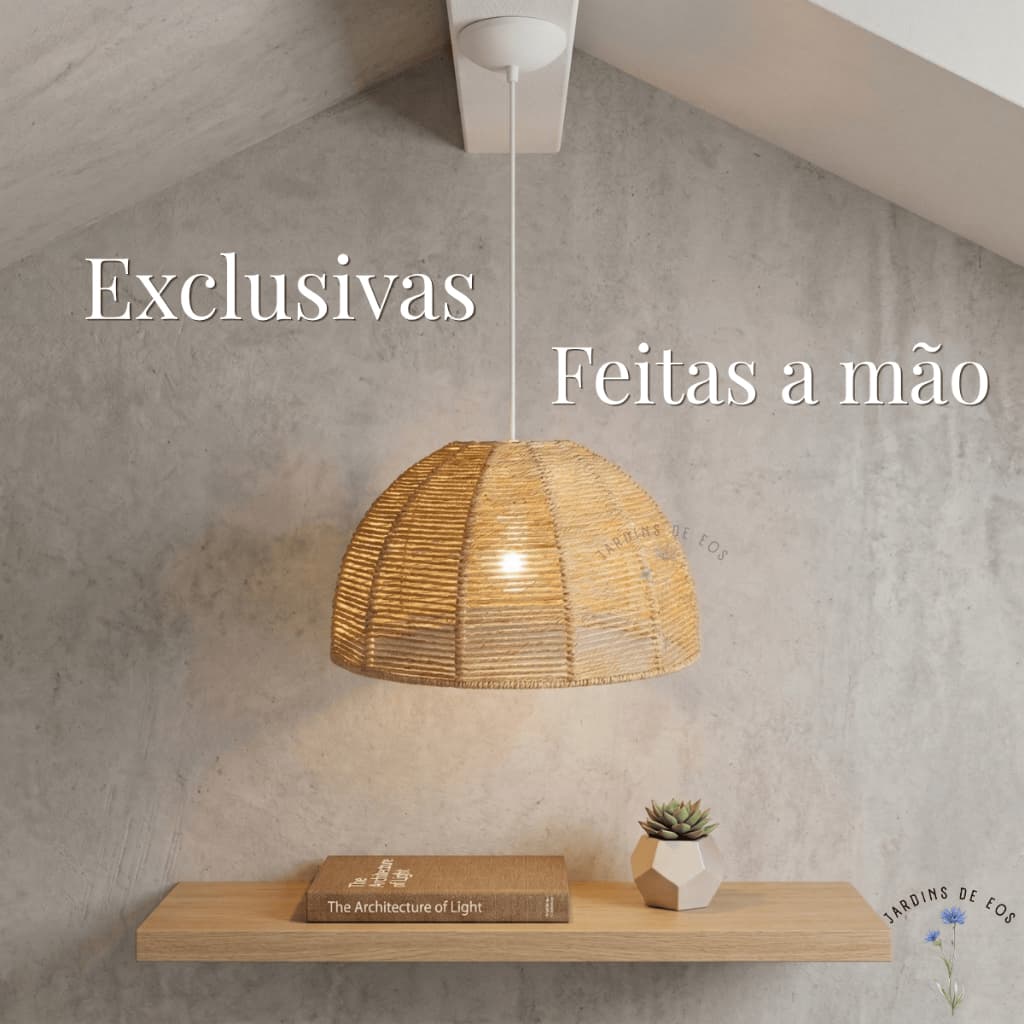 Luminaria Lustre Pendente Palha de Milho Meia LUA 35X19 C/Fiação