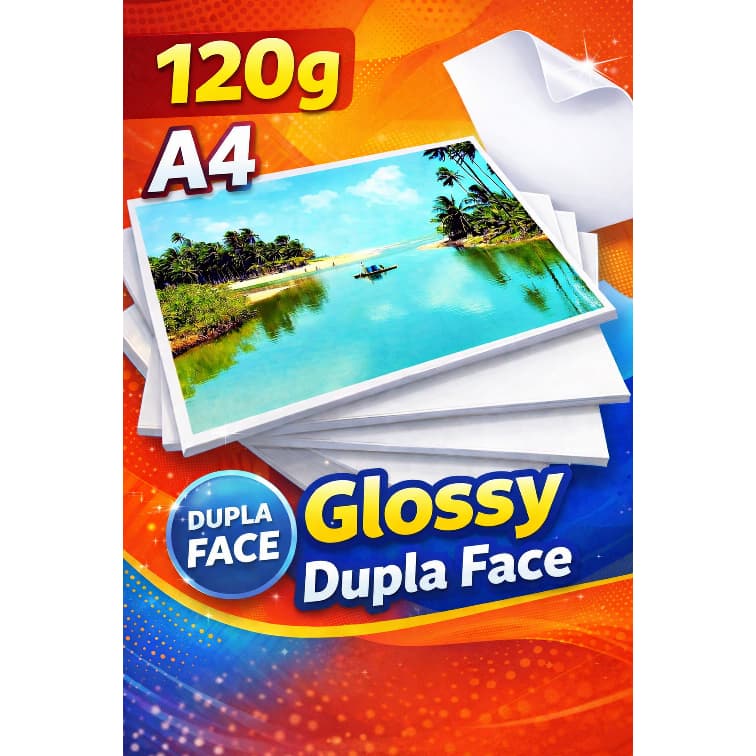 Papel Fotográfico Glossy Dupla Face 120g Premium - 50 / 100 ou 200 Folhas