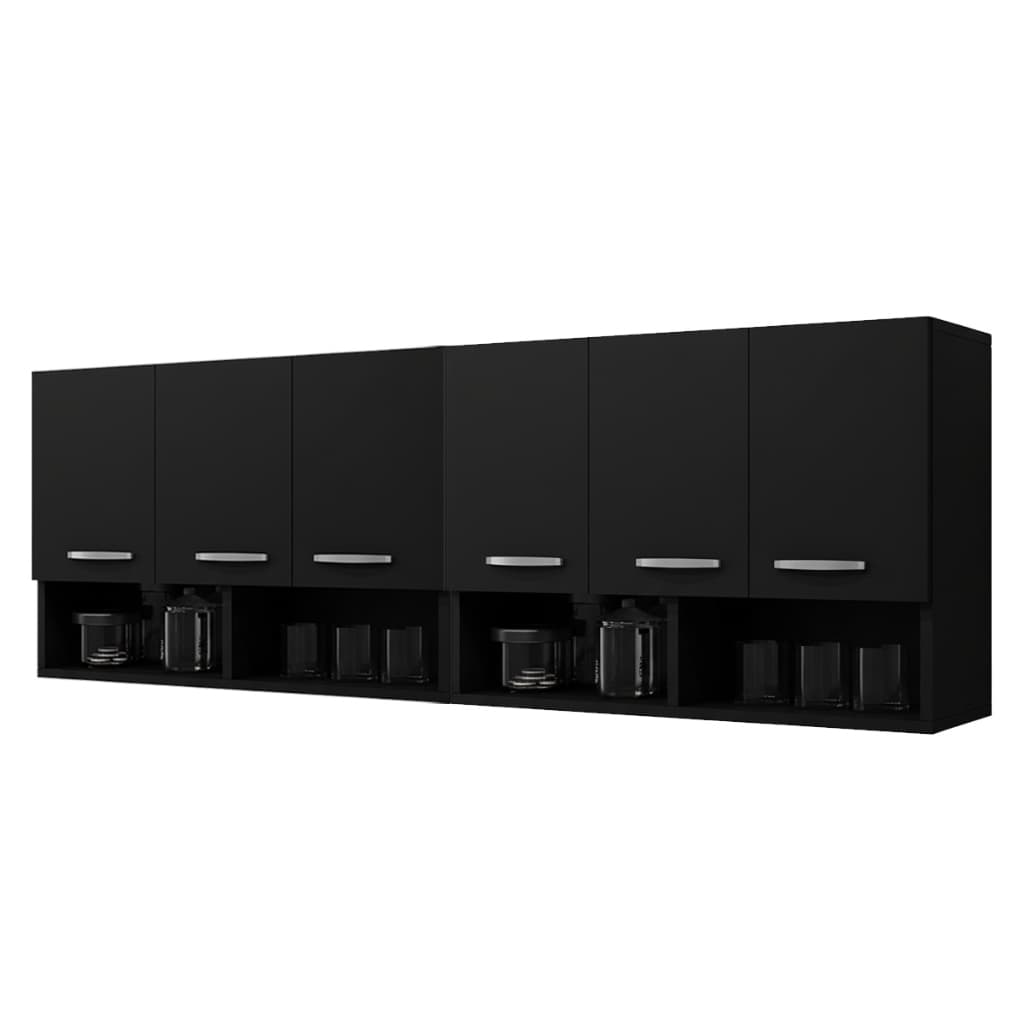 Armário de Cozinha Modulado Modular aéreo 6 Portas com Nicho Multiuso Organizador Branco ou Preto
