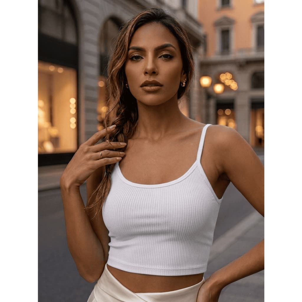 Cropped Feminino Canelado Alcinha Básico Justo Moda Fashion