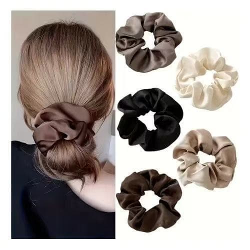Kit 4 Scrunchies de Cetim Premium - Elásticos Anti-Quebra Cores Neutras Luxury