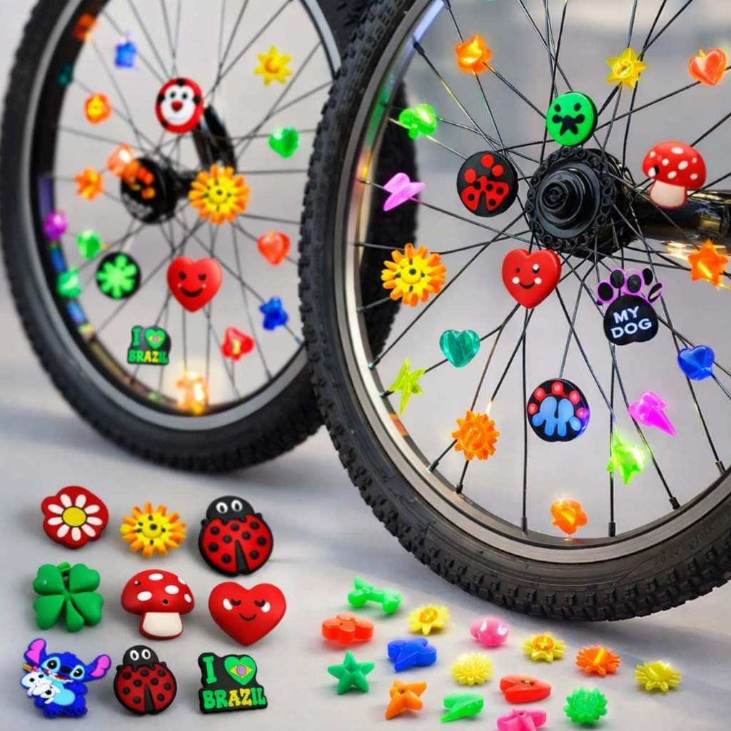 Enfeite Decorativos Coloridos Raio Bike Infantil Trava Clique – 10 Botons + 25 Refletores