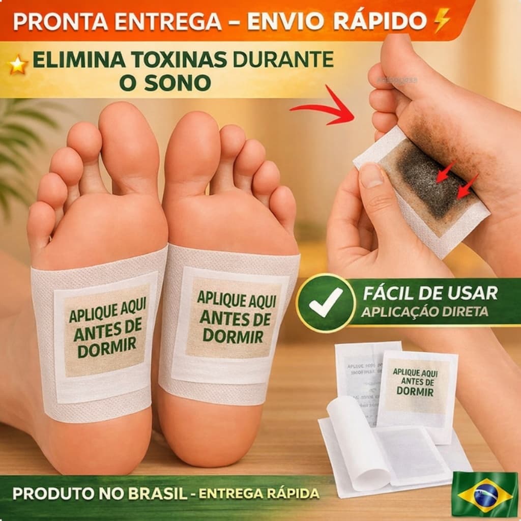 Adesivo Detox para Pés com Núcleo Ativo para Remoção Eficaz de Impurezas Relaxante Ingredientes Naturais