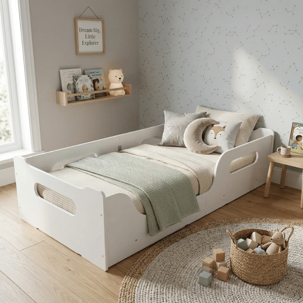 Cama Montessoriana Infantil Com Grade de Proteção Lateral 100% MDF Reforçada Baby