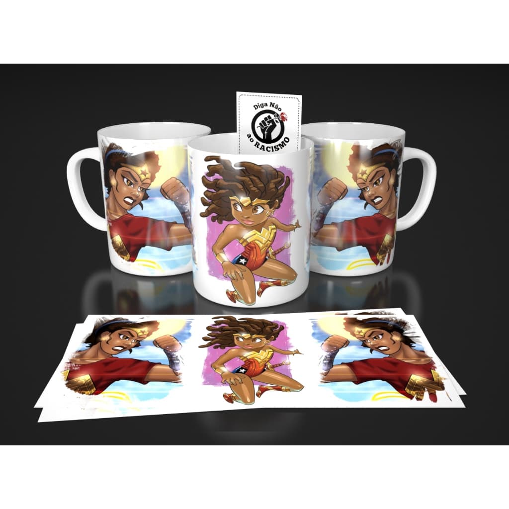 Caneca Mulher Maravilha Consciencia Negra Diga não ao Racismo - Envio Imediato - Presente especial