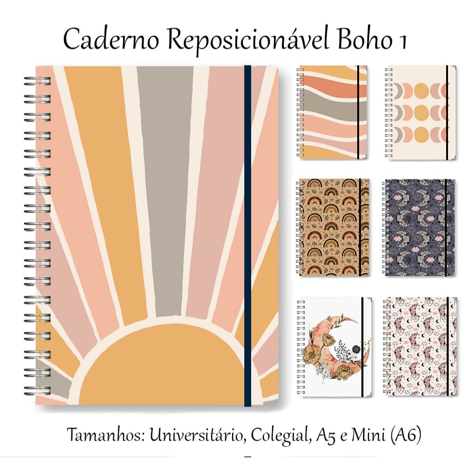 Caderno Reposicionável Smart Boho 1- Universitário, Colegial, A5 e Mini
