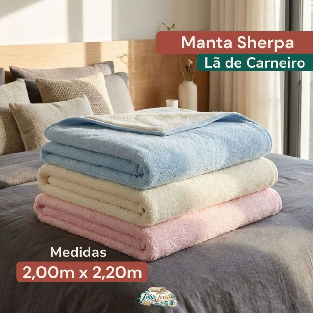 Manta Lã De Carneiro Sherpa 2,00m x 2,20m Super Macia para Inverno